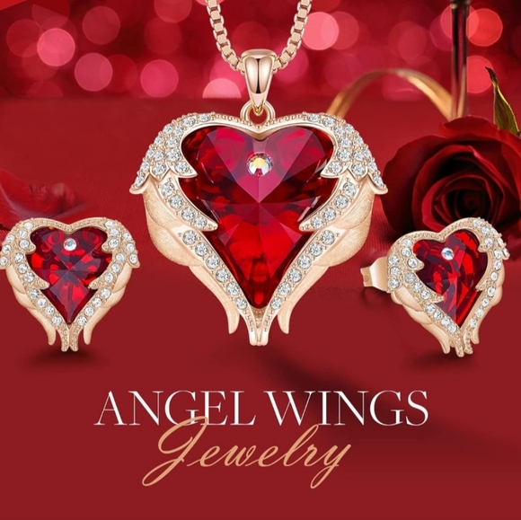 NWOT Angel Wing Heart Necklace and Earrings - Picture 5 of 7
